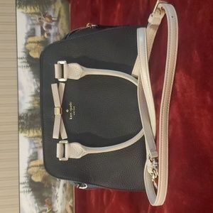 Kate Spade Black and Beige Bow Pebbled Leather Handbag